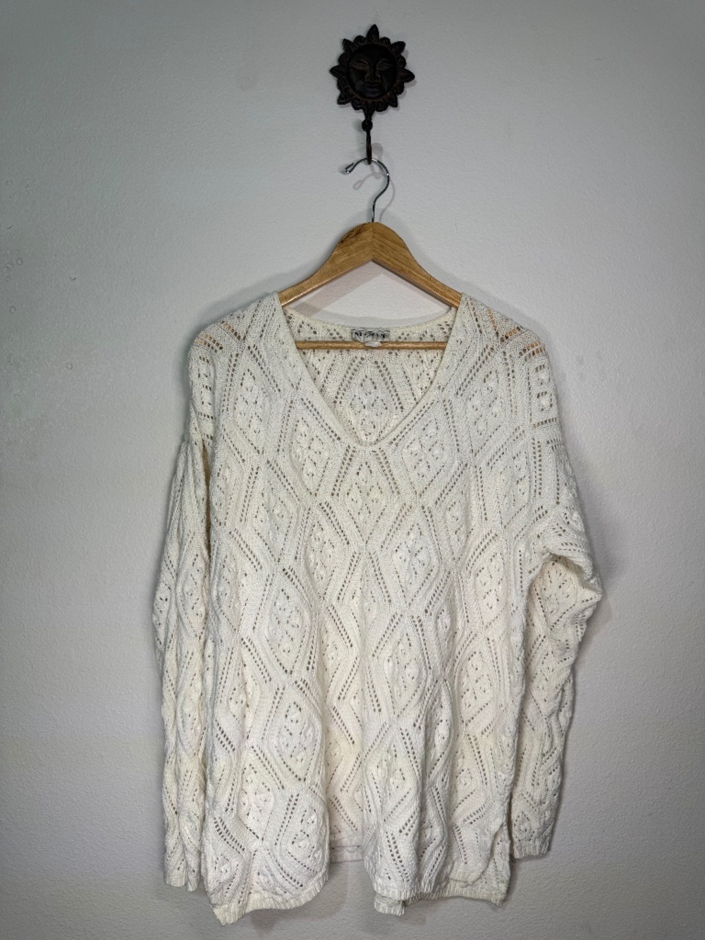 Vintage White Geometric Knit Sweater